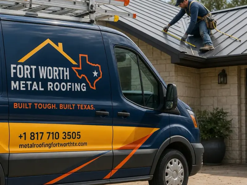 Metal roofing professional at a Fort Worth project